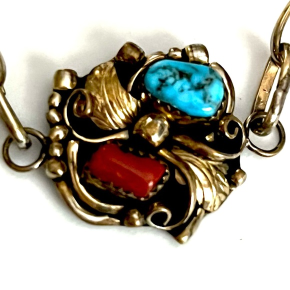 Signed - Kee Tsosie, Navajo. Vintage Sterling, 12K GF Turquoise Slave Cuff /Ring - Picture 4 of 8